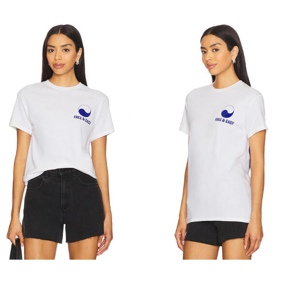 Lifesaver Tee Free & Easy white blue graphic print relax & enjoy life size S - Picture 2 of 7